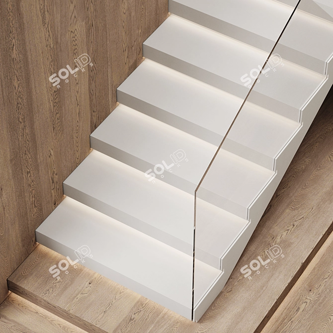 Elegant P-Shape Glass Staircase 3D model image 5