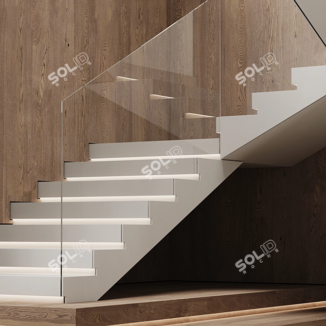 Elegant P-Shape Glass Staircase 3D model image 6