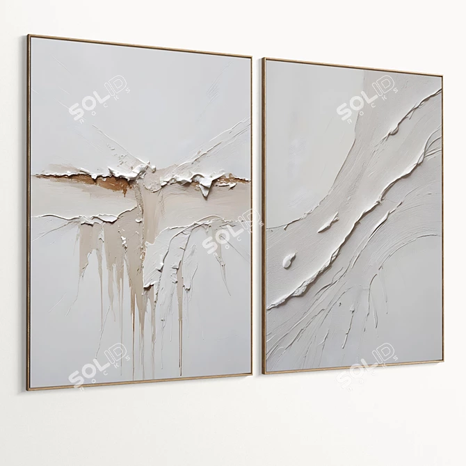 Plaster Dual Photo Frame with HQ Textures 3D model image 2