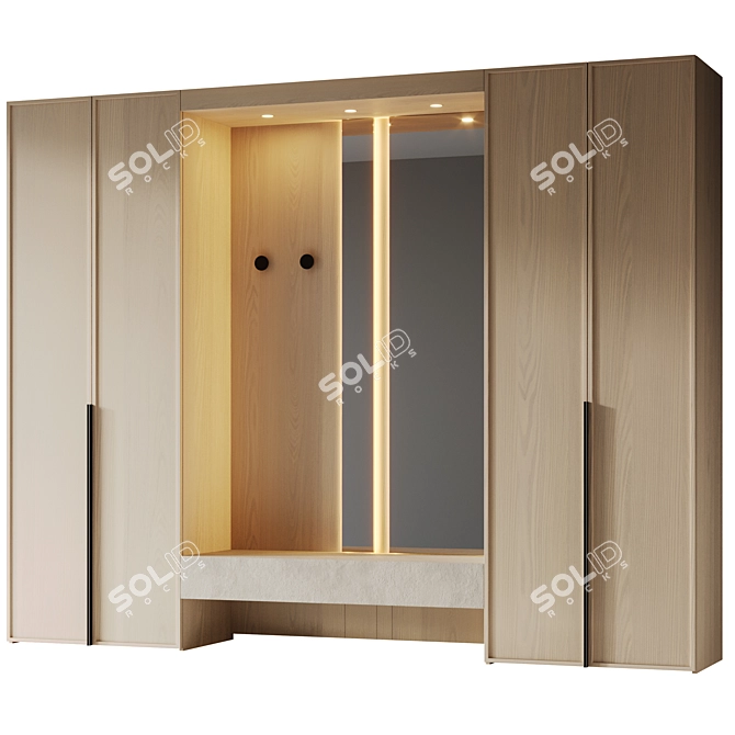 Beige Wood Finish Hallway Furniture 3D model image 1