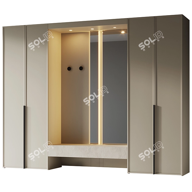 Beige Wood Finish Hallway Furniture 3D model image 2