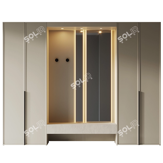 Beige Wood Finish Hallway Furniture 3D model image 4