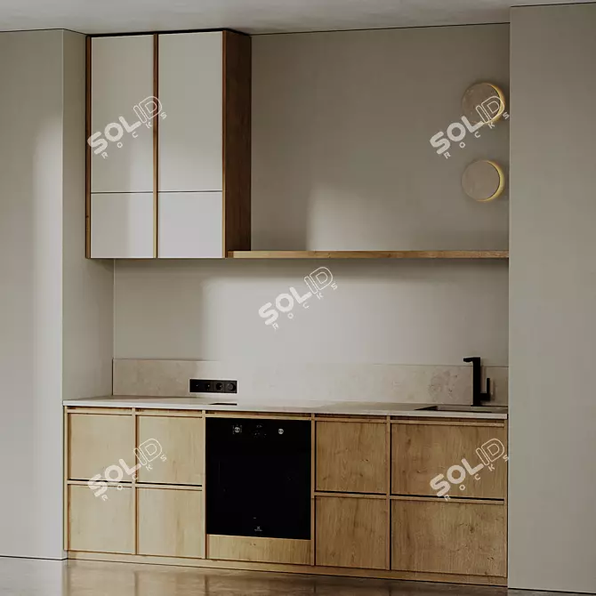 Sleek Japandi Wood Kitchen Set 3D model image 1