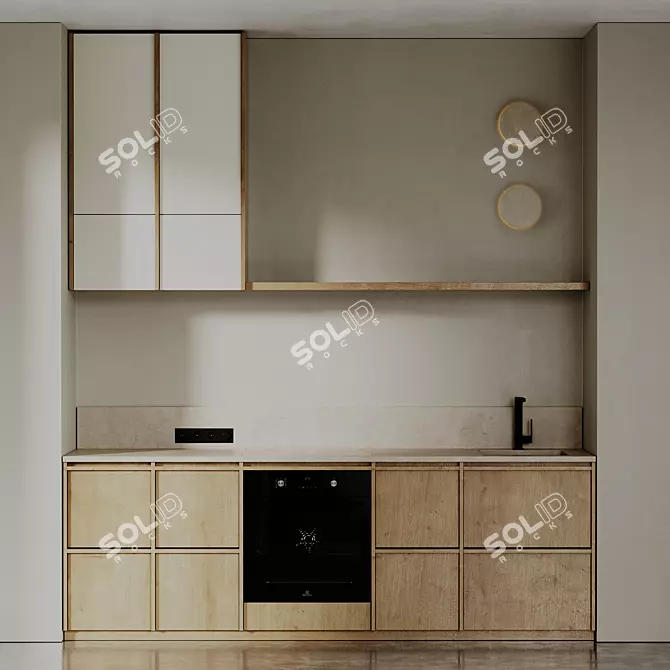 Sleek Japandi Wood Kitchen Set 3D model image 2