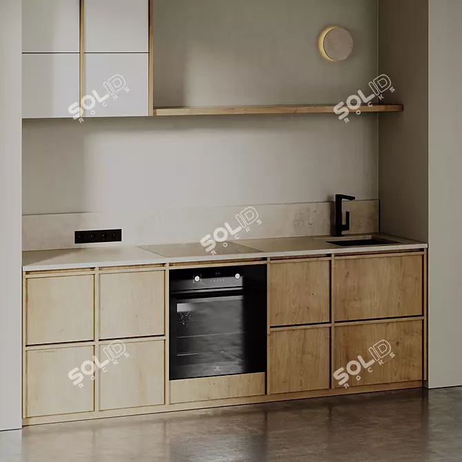 Sleek Japandi Wood Kitchen Set 3D model image 3