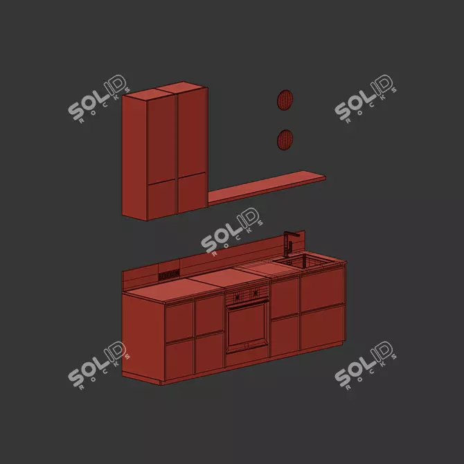 Sleek Japandi Wood Kitchen Set 3D model image 7