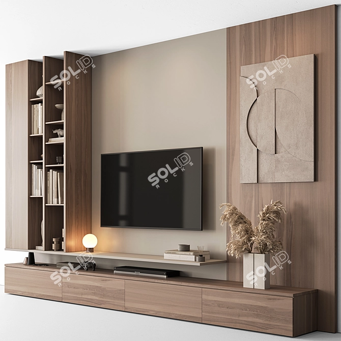 Concrete Wood TV Wall Set 3D model image 2