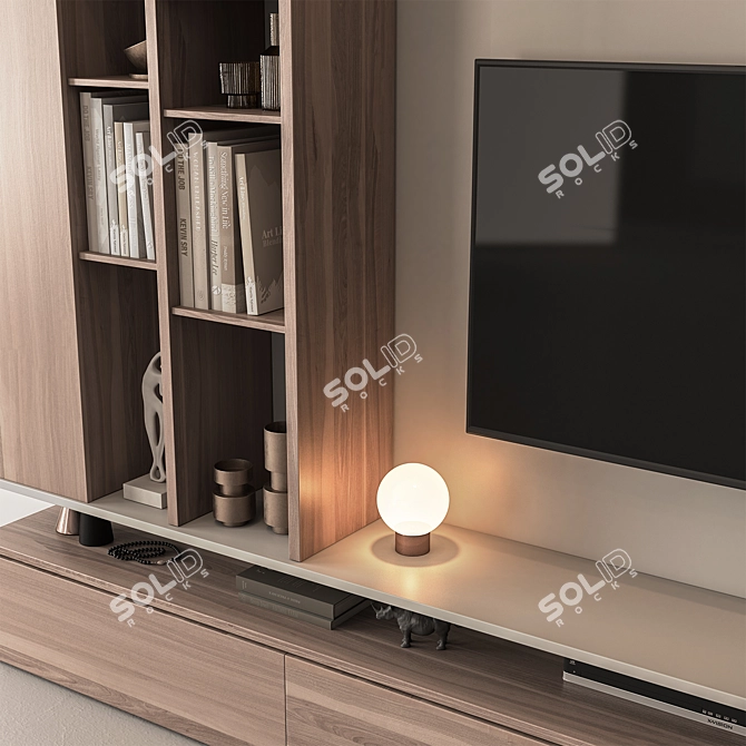 Concrete Wood TV Wall Set 3D model image 3