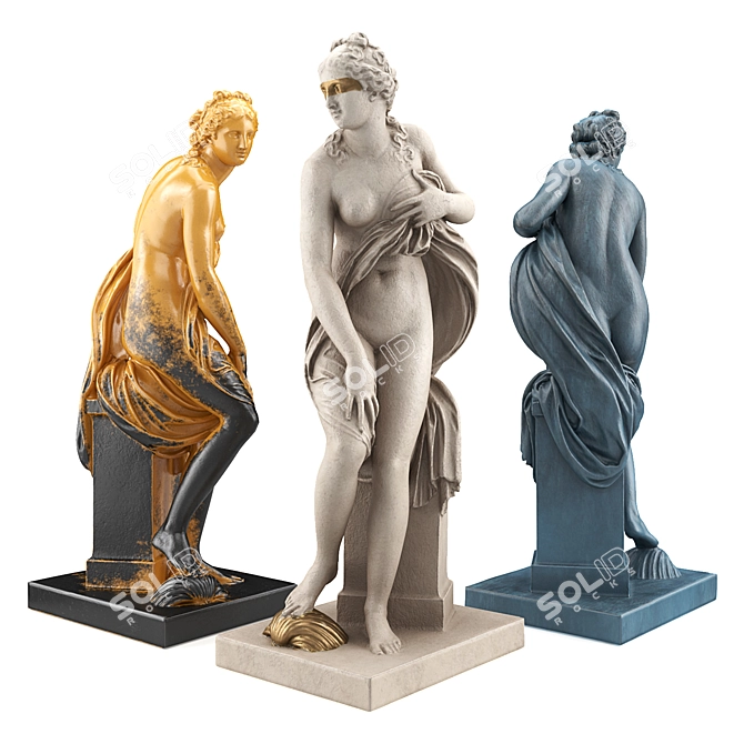 Elegant Venus Waves Sculpture 3D model image 1