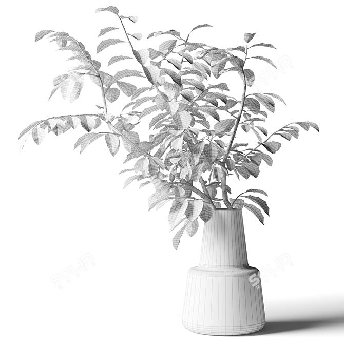 Glass Vase Leafy Branch Bouquet 3D model image 2