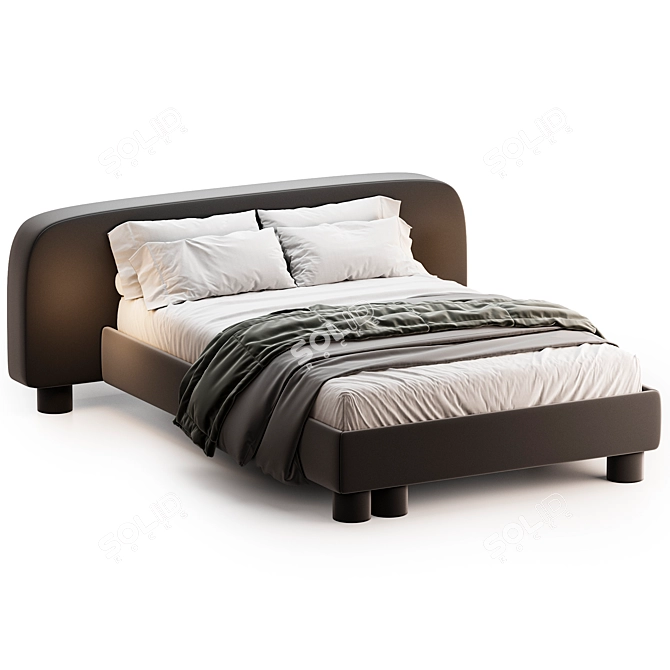 Sleek Modern Black Boucle Bed 3D model image 2