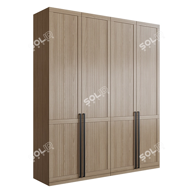 Modern LED-Lit Oak Wardrobe 3D model image 1