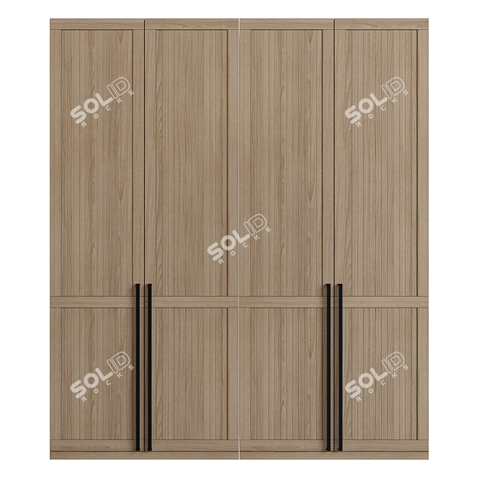 Modern LED-Lit Oak Wardrobe 3D model image 2