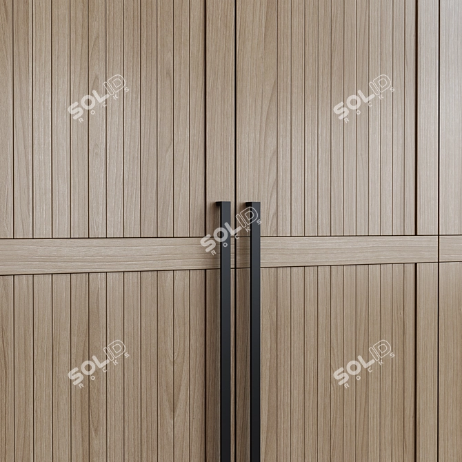 Modern LED-Lit Oak Wardrobe 3D model image 3