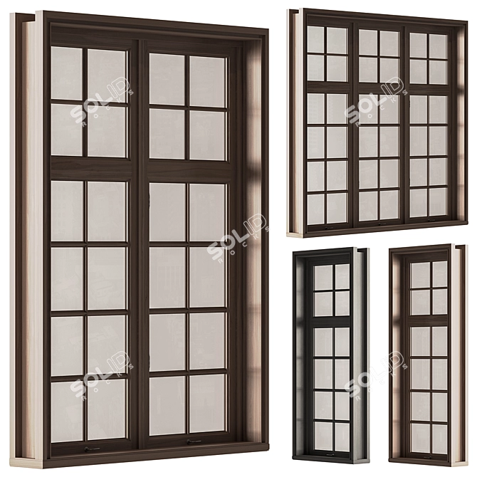 Vintage Wood Window Frames Set 3D model image 1