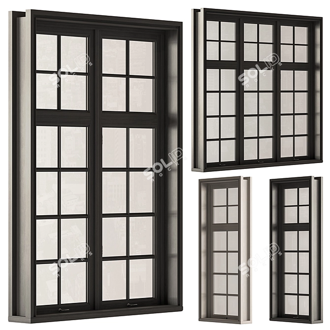 Vintage Wood Window Frames Set 3D model image 2