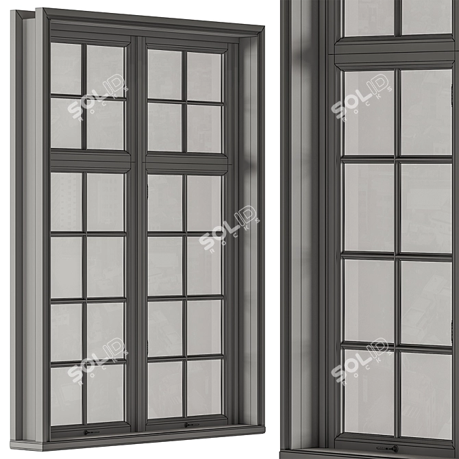 Vintage Wood Window Frames Set 3D model image 7