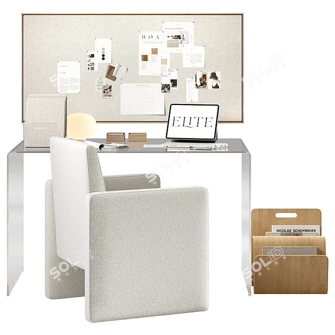 Modern Workspace Furniture Set 3D model image 4