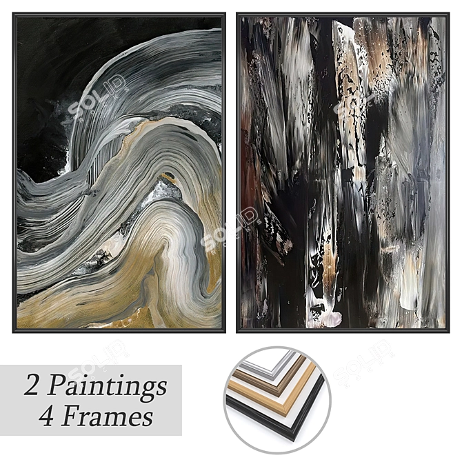  2 Paintings & 4 Frames 3D model image 1