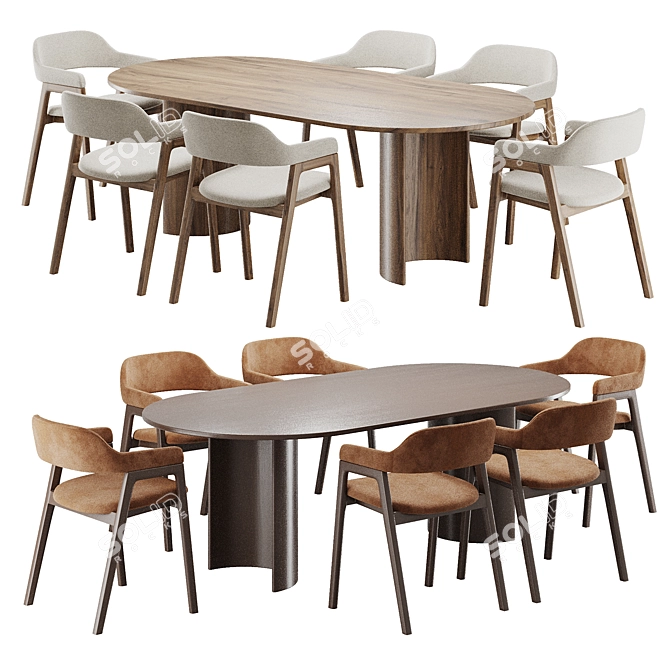 Modern Dining Table and Chairs 3D model image 1