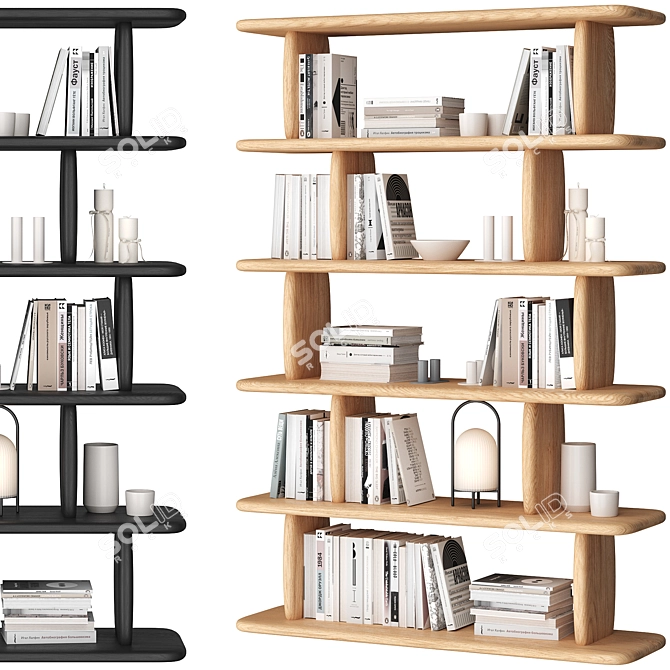 Modern Oak Bookshelf Sculpture 3D model image 1