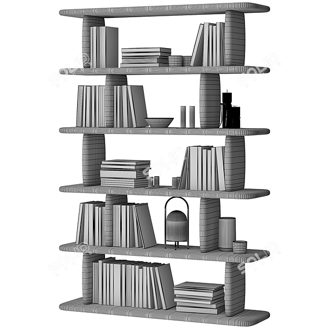 Modern Oak Bookshelf Sculpture 3D model image 7