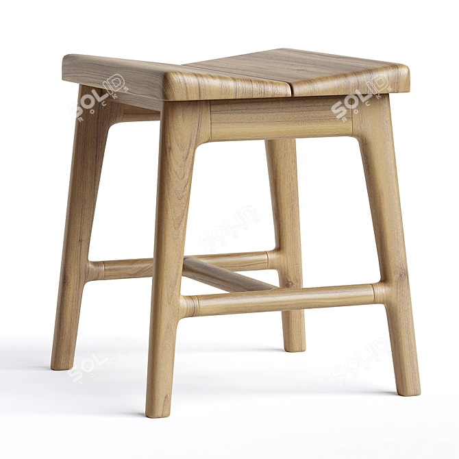 Modern Oak Small Stool 3D model image 1