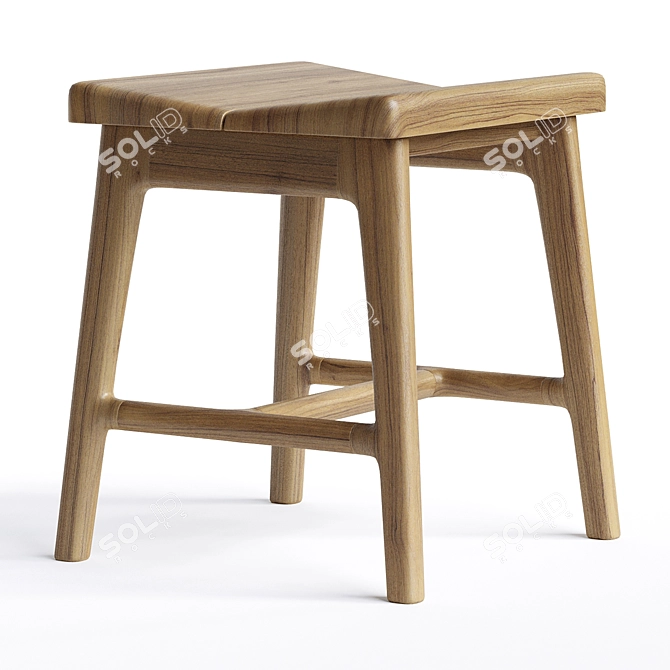 Modern Oak Small Stool 3D model image 3