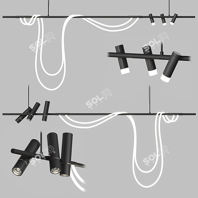 Modern Linear LED Tube Chandelier 3D model image 1