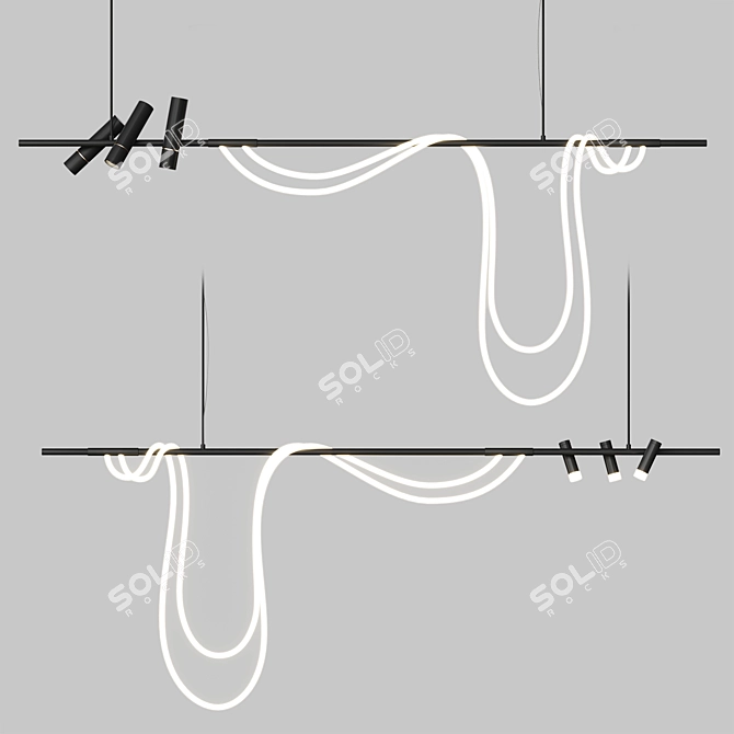 Modern Linear LED Tube Chandelier 3D model image 8