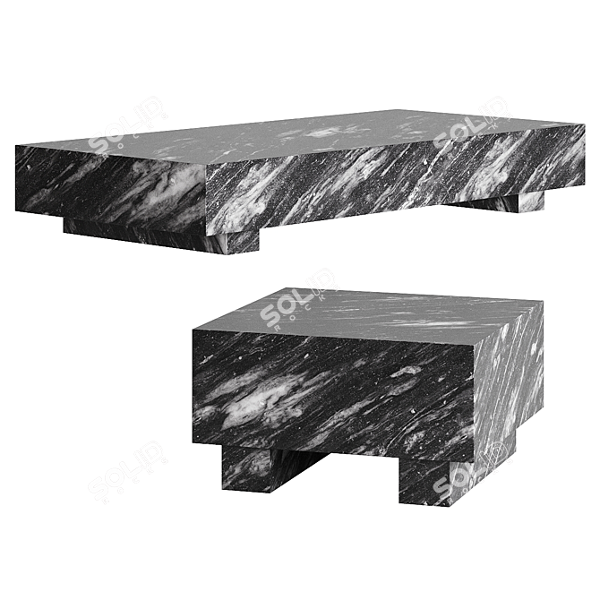 Marbled Architectural Grey Coffee Table 3D model image 1