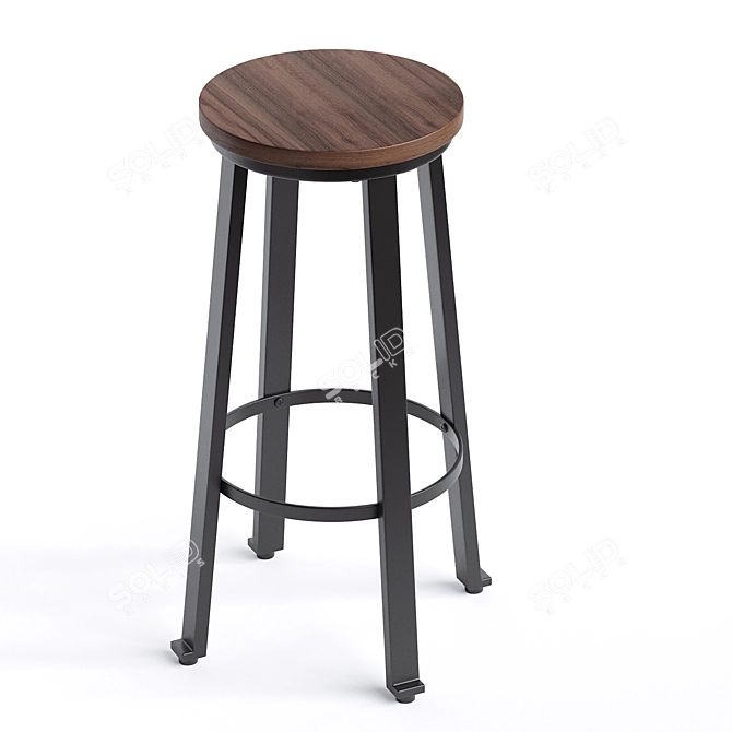  Industrial Solid Wood Bar Stool 3D model image 2