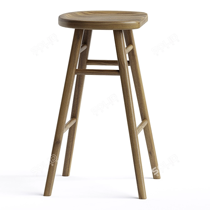 Scandi Timber Barstool, Modern Design 3D model image 2