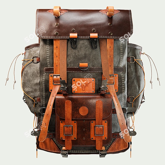 Handmade Rustic Leather Backpack 3D model image 3