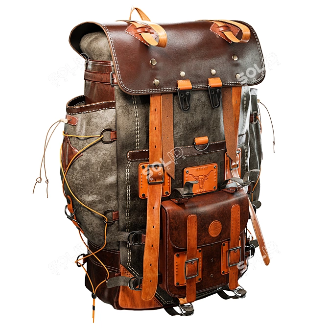 Handmade Rustic Leather Backpack 3D model image 5