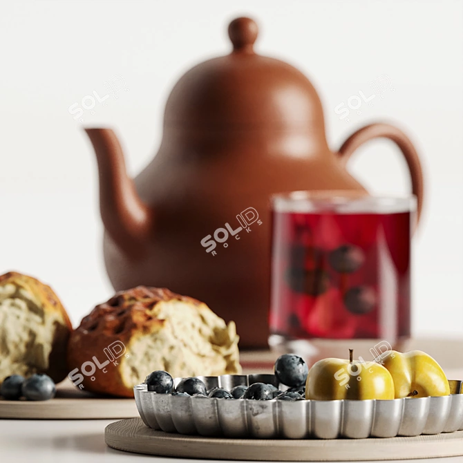 Blueberry Bliss Decorative Tea Set 3D model image 2