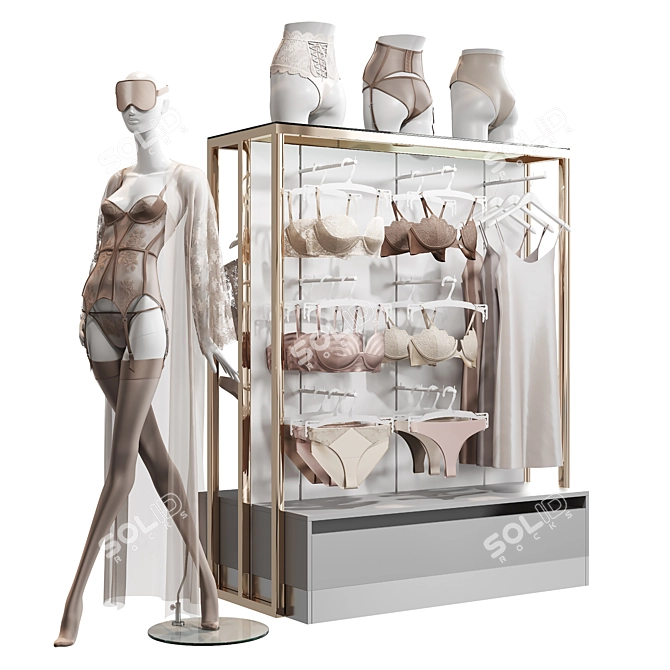 Double-sided Lingerie Stand with Mannequin 3D model image 1