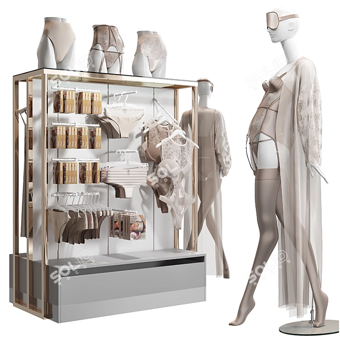 Double-sided Lingerie Stand with Mannequin 3D model image 2