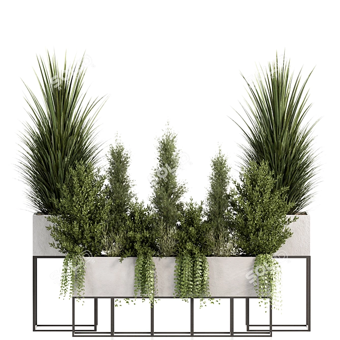 Concrete Box Outdoor Plants Set 3D model image 1