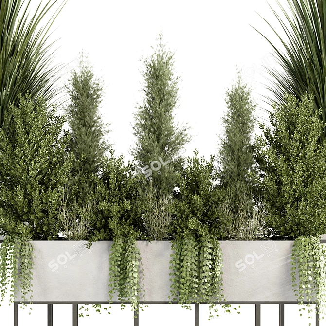 Concrete Box Outdoor Plants Set 3D model image 2