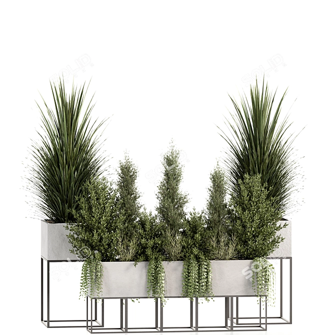 Concrete Box Outdoor Plants Set 3D model image 3