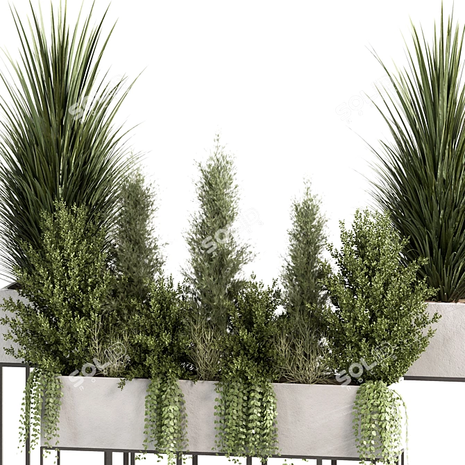 Concrete Box Outdoor Plants Set 3D model image 4