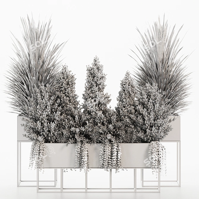 Concrete Box Outdoor Plants Set 3D model image 6