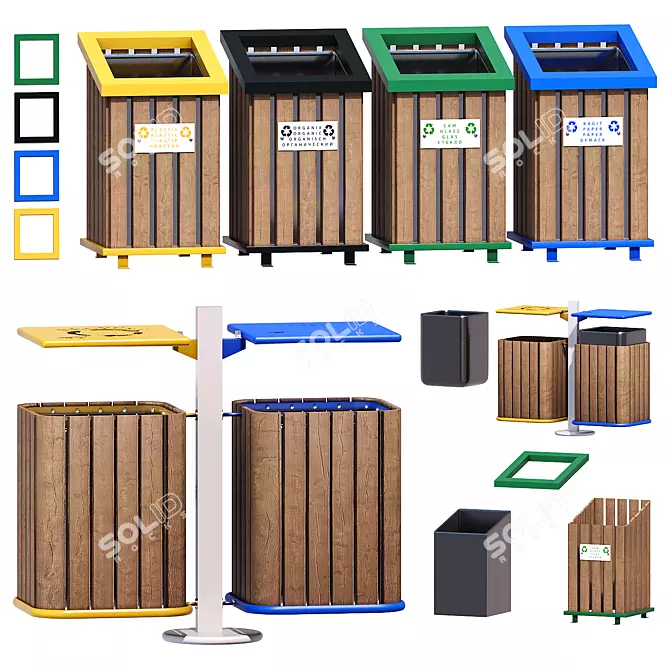 Title: Dual Urban Trash Bin Set 3D model image 1