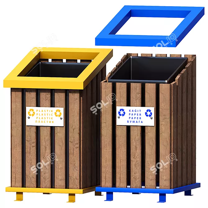 Title: Dual Urban Trash Bin Set 3D model image 2