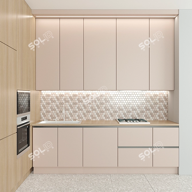 Modern Corner Kitchen Set 3D model image 2