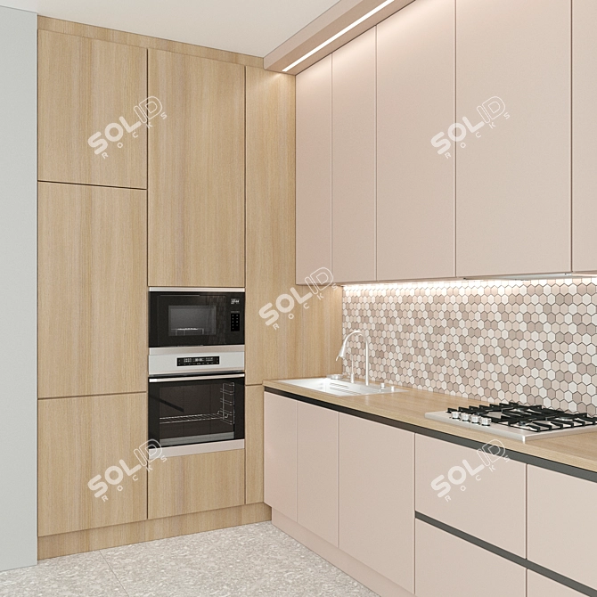 Modern Corner Kitchen Set 3D model image 3