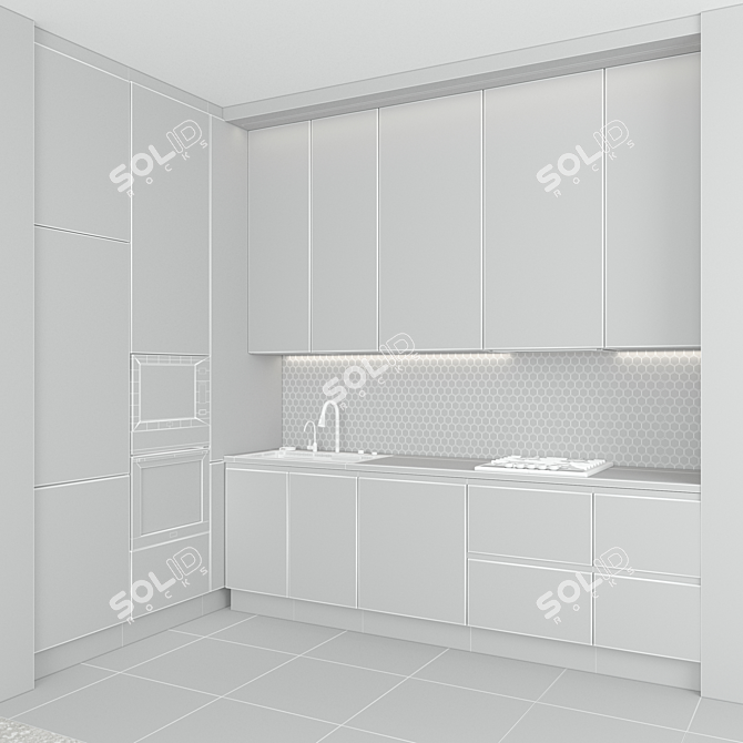 Modern Corner Kitchen Set 3D model image 4