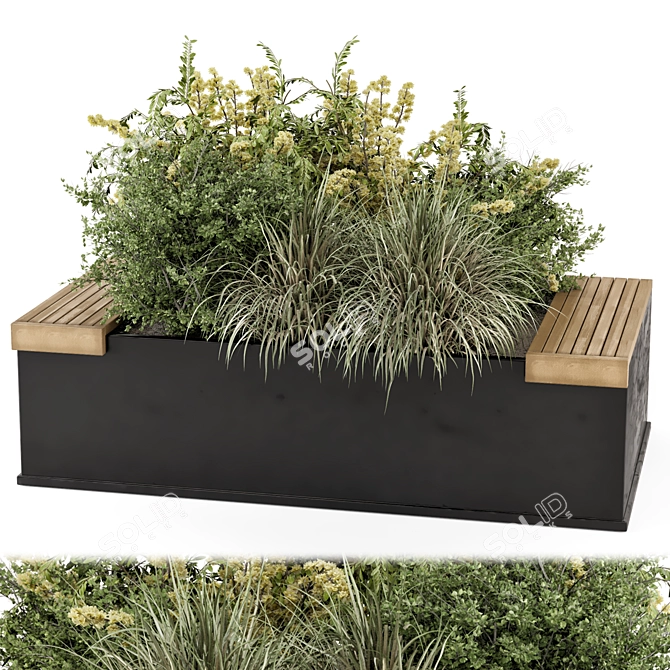 Handmade Black Pot Outdoor Bush 3D model image 1