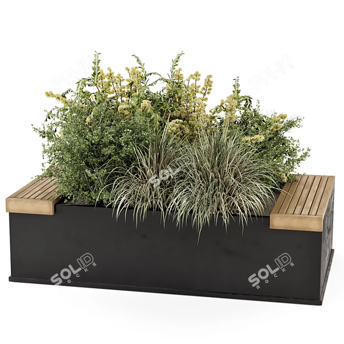 Handmade Black Pot Outdoor Bush 3D model image 3